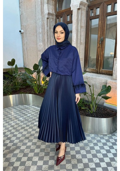 Unika Boutique Elisa Piliseli Etek - Zümrüt Lacivert