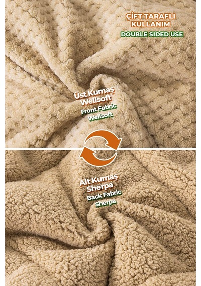 Ultra Yumuşak Çift Taraflı Wellsoft Peluş Yorgan Çift Kişilik Yıkanabilir 200x220 Cm Capp Cappuccino