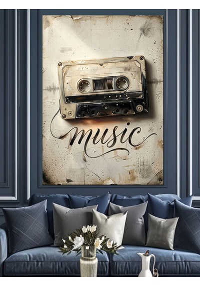 Kaset Bandından Oluşan Müzik Yazısı Dekoratif Kanvas - Mdf Ahşap Tablo