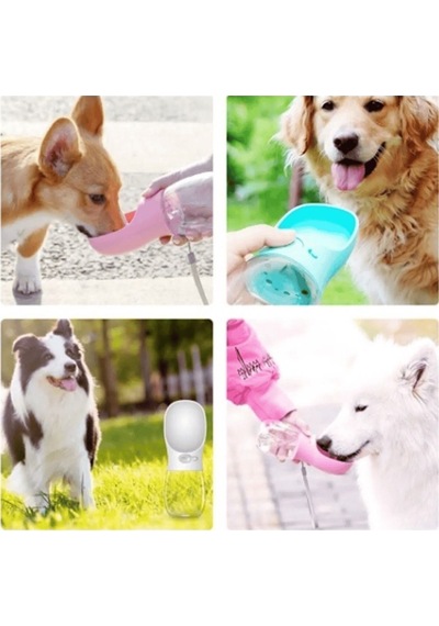 Pribor Taşınabilir Kedi Köpek Suluğu Seyahat Su Şişesi Kaseli Emniyetli Sızdırmaz Kutulu 350 Ml