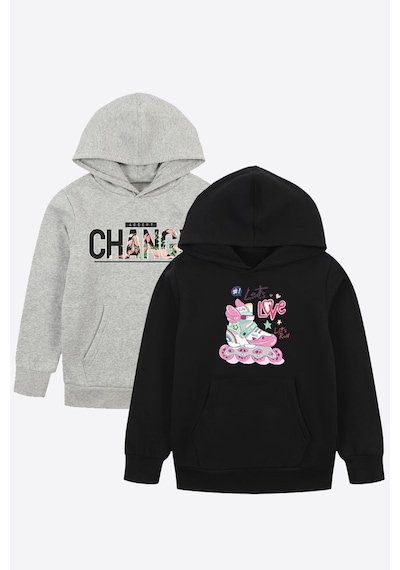 Fyk Kids Unisex Kapüşonlu Kanguru Cepli 2 İplik Sweatshirt Gri - Siyah