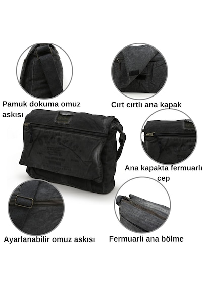 Dark Cotton 8128 Kanvas Omuz Postacı Siyah 15.6 İnç Laptop Çanta