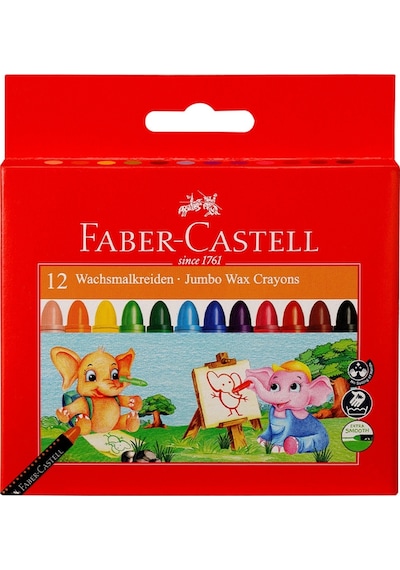 Faber-Castell Süper Yıkanabilir Mum Boya, 12 Renk, Leke Bırakmaz, Jumbo Boy, Parlak ve Yoğun Renkler