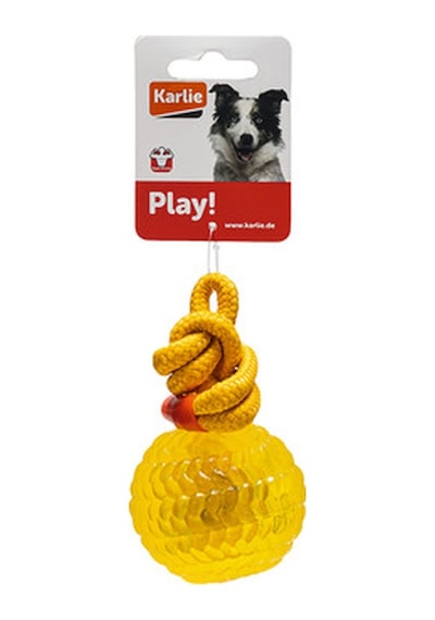 Karlıe İpli Plastik Top Köpek Oyuncağı Sarı 16cm