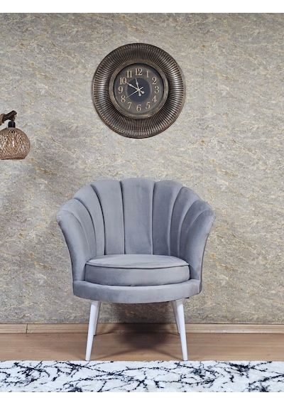 Zafir Tekli İstiridye Beyaz Boyalı Sivriltme Ayak Çay Seti Koltuk Tekli Berjer , Balkon, Salon, Ofis Gri