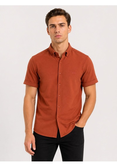 Classics Men Cafes Likralı Kısa Kol Slim Fit Erkek Gömlek - 7735 Kiremit Classics Men Cafes Likralı Kısa Kol Slim Fit Erkek Gömlek - 7735 Kiremit