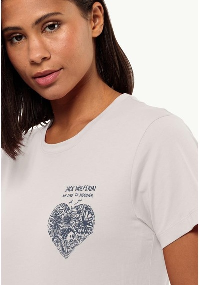 Jack Wolfskin 1809701 5629 Discover Heart T W Sea Shell Kadın Tshirt 001