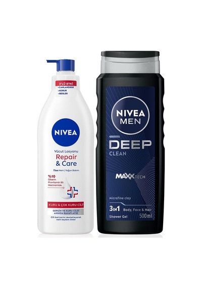 Men Erkek Deep Dimension Duş Jeli 500ml Ve Repair&care Nemlendirici Vücut Losyonu 400ml, Kuru Cilt Diğer