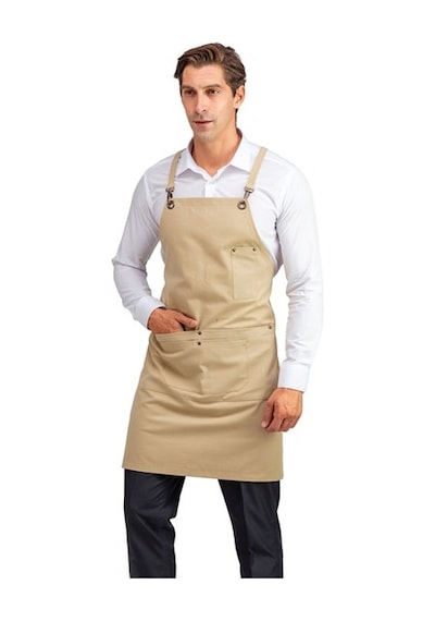 Barista Çift Cepli Bej Askılı Önlük-Standart-Tek Parça