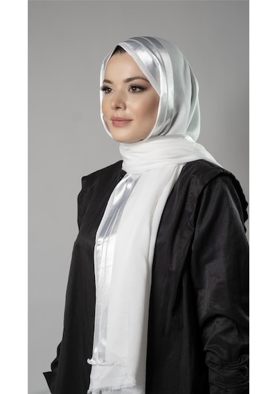 Hürrem Bone Beyaz Şerit Çizgili Şal Viskon Kumaş Bursa Dolama 202109 42 Beyaz