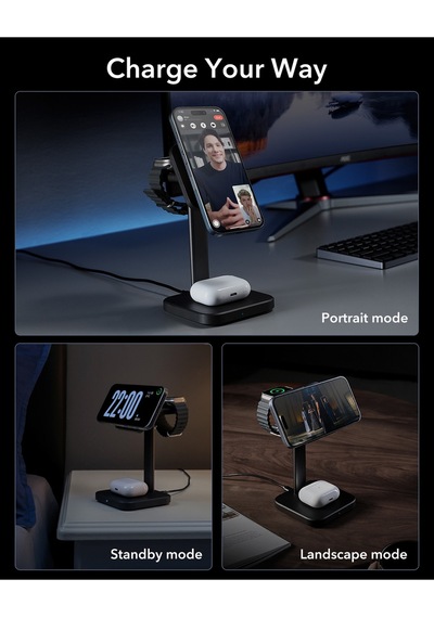 Halolock 3 İn 1 iPhone + Apple AirPods Uyumlu Watch Magsafe Şarj Standı Siyah Mfm Lisans