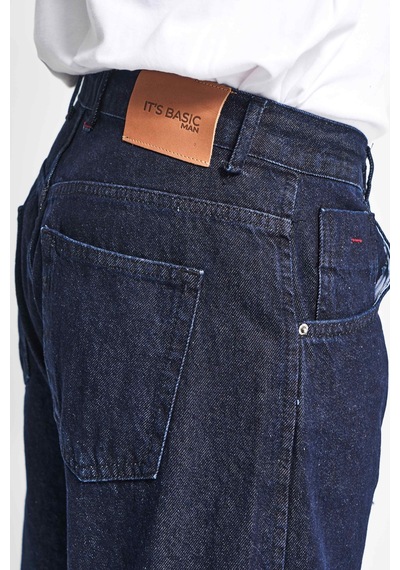 Itsbasic Erkek İndigo Renk Nc17 7w5-50 Relaxed Baggy Fit Kemeri Bağcıklı İç Boy 79cm %100 Koton Denim Jean