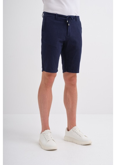 Cazador Slim Fit Dar Paça Keten Bermuda Şort Lacivert
