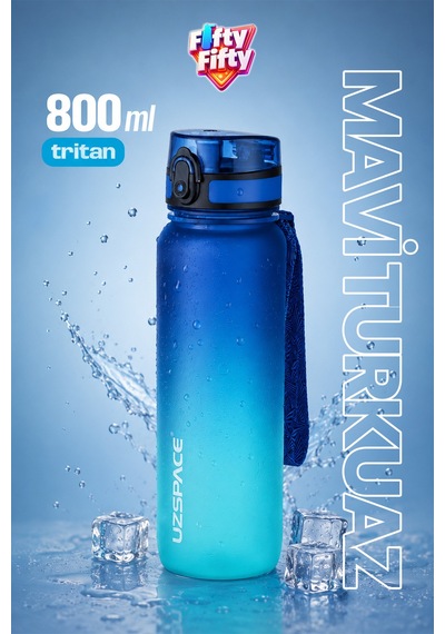 800 Ml Çift Renk Softtouch Tritan Su Matarası Mavi - Turkuaz