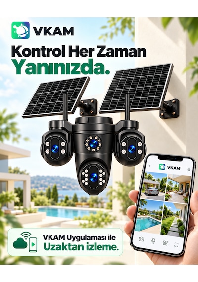 Vkam Reina 4 Kameralı 4g Çift Solar Panel Aov Gece Görüş Sesli Konuşma 1 Yıl İnternet
