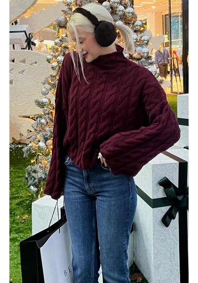 Madmext Bordo Balıkçı Yaka Örme Triko Kazak Mg2172 Bordo