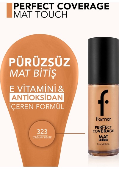 Flormar Mat Birişli E Vitamini İçeren Fondöten-Mat Touch Foundation-323 Creamy Beige-8682536057806