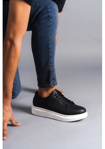 Slw151 Boost Bağcıklı Cilt Erkek Günlük Sneaker Ayakkabı Bt Siyah Siyah