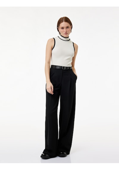Koton Kontrast Renk Detaylı Slim Fit Dik Yaka Kolsuz Triko Bluz Krema 6sak30007ht Krema