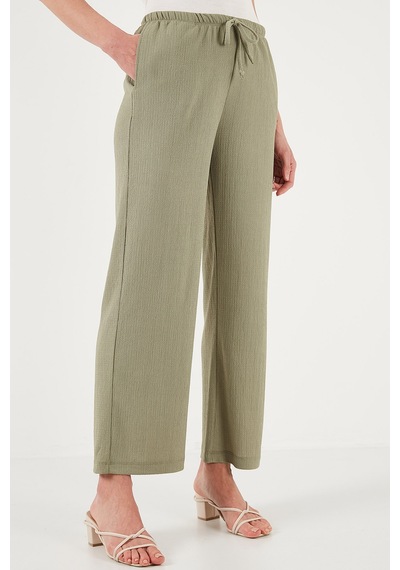 Lela Regular Fit Normal Bel Geniş Paça Bayan Pantolon 5866117 Olive