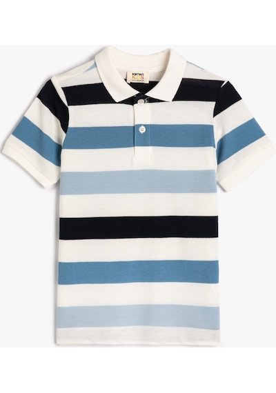 Koton Polo Tişört Kısa Kollu Düğmeli Pamuklu Mavi Çizgili 3skb10181tk 3SKB10181TK6S5 Mavi