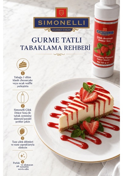 Simonelli Çilek Aromalı Kahve ve Tatlı Dekor Sosu Sıkılabilir Şişe 750 G
