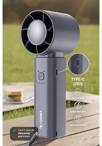 Şarjlı El Vantilatörü Fener Özellikli Taşınabilir Mini Fan F64 Turuncu