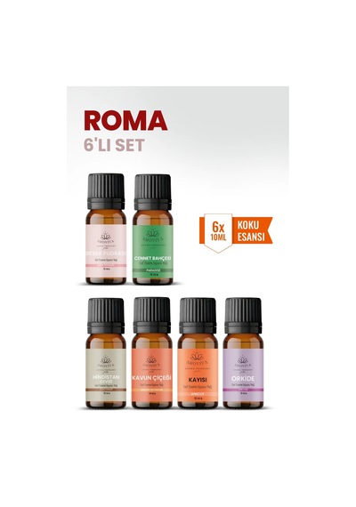Roma 6 Lı Oda Kokusu Seti Buhurdanlık Yağı, Difüzör Esansı Ve Esansiyel Uçucu Yağ 10ml X 6 Karışık