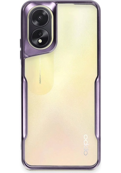 Oppo A38 Kılıf Metal Çerçeve Görünümlü Kırılmaz Boyi Kapak Derin Mor
