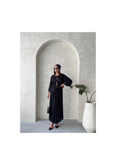 Verymoda Önden Bağlamalı Plise Gömlek - F1739 Siyah
