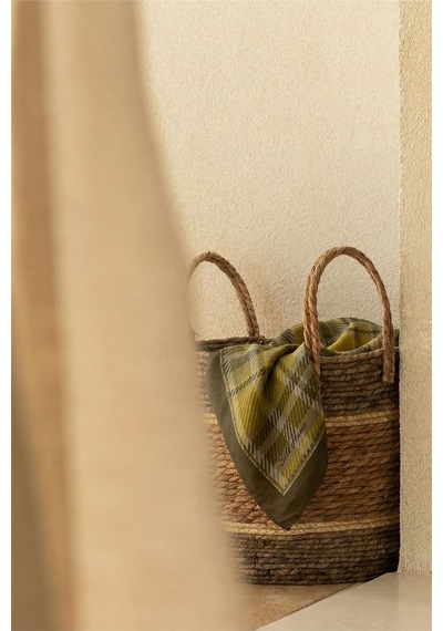 Silk Home Viskon Velora Eşarp Dört Mevsim Ekose Desen Yeşil Gri 90x90 Çok Renkli