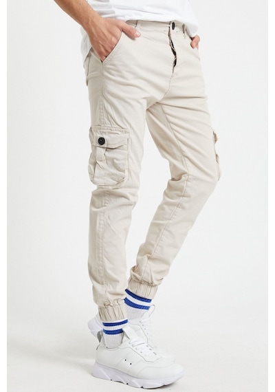 Serseri Jeans Slim Fit Körüklü Cep Paça Lastikli Esnek Kumaş Erkek Kargo Pantolon Bej