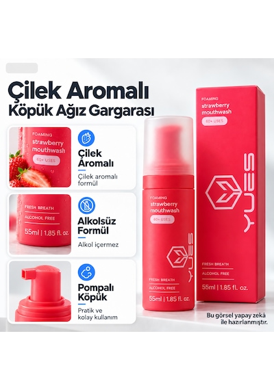 Yues Çilek Aromalı Alkolsüz Köpük Ağız Gargarası 55 Ml