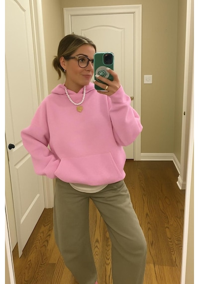 Benroma Ünisex Kapüşonlu Sweatshırt Pembe