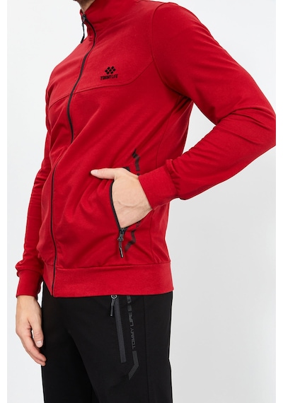 Tommy Life Kırmızı - Siyah Dik Yaka Fermuarlı Standart Kalıp Klasik Paça Erkek Eşofman Takımı - 85152 Kırmızı - Siyah