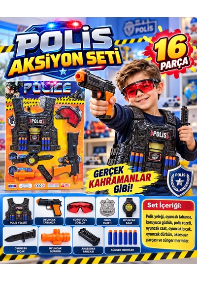 Oyuncak Komando Bordo Bere Asker Polis Seti Hedefli Dart Seti Yelekli Aksiyon Seti 10-16 Parça Kamuflaj