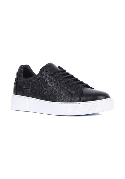 Shoetyle - Siyah Deri Bağcıklı Erkek Sneaker 250-1400-1452 Siyah