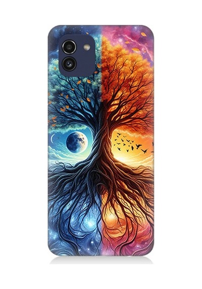 Samsung Galaxy A03 Uyumlu Hayat Ağacı Ve Gece Gündüz Desenli Silikon Kılıf Çok Renkli