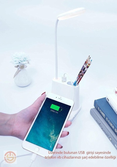 Technosmart Telefon Tutucu Şarj Edilebilir Led Masa Lambası Dokunmatik Usb Portlu Güç Kaynağı Beyaz Çok Renkli