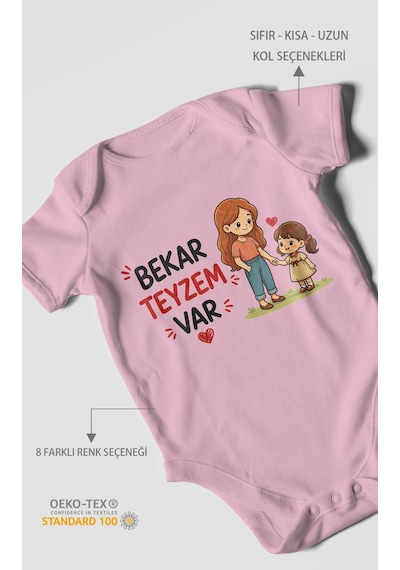 Morivokids Bekar Teyzem Var Kısa Kollu Bebek Body %100 Pamuk Koyu Pembe