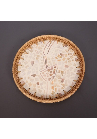 Anita 30 X3 Cm Sedefli Rattan Tepsi & Duvar Dekoru Bej
