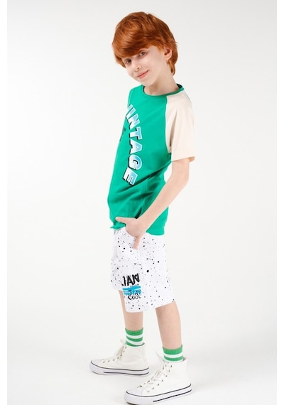 Brz Kids Reglan Kollu Baskılı Erkek Çocuk Kısa Kollu T-Shirt Yeşil