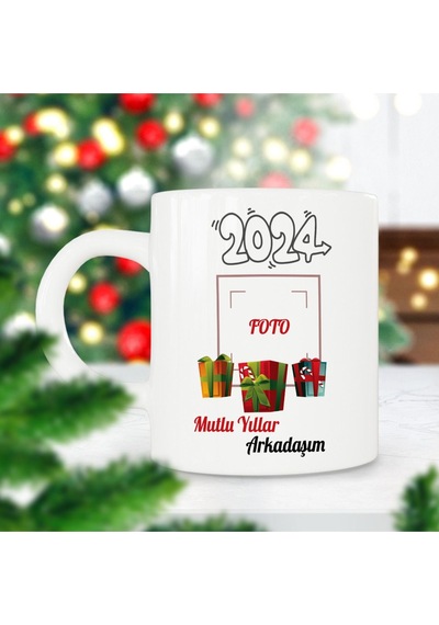 2024 Mutlu Yıllar Kişiye Özel Resimli Yılbaşı Hediyesi Baskılı Kupa Bardak Çok Renkli