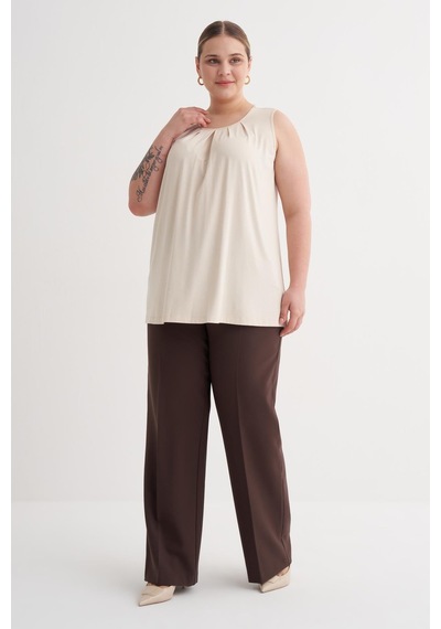 Myline Pile Detaylı Örme Bluz-6237 Krem