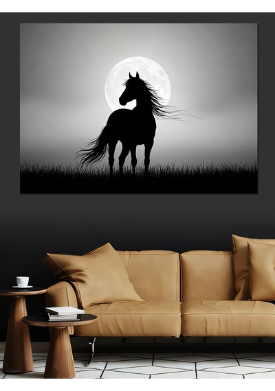Ahşap Tablo Gece Vakti Yalnız At