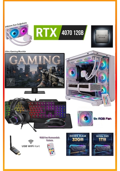 Comloji CMLJ42 R9-9900X 32 GB 1 TB SSD RTX4070 23.8" Free Dos Masaüstü Oyuncu Bilgisayarı