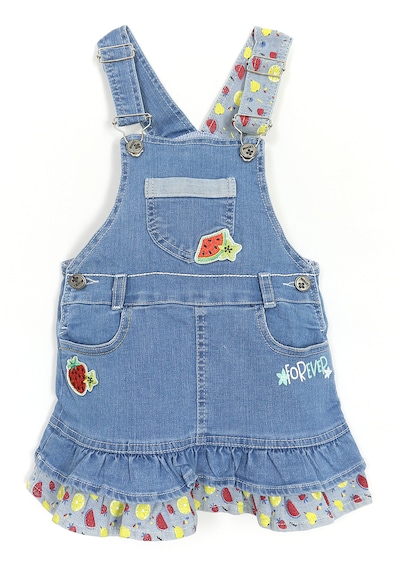 Aplikeli Fırfırlı Kız Bebek & Çocuk Denim Elbise Mavi 001-0001985 Mavi