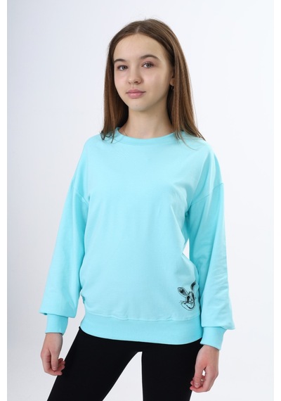 Toontoy Kids Toontoy Kız Çocuk Baskılı Sweatshirt Su Yeşili