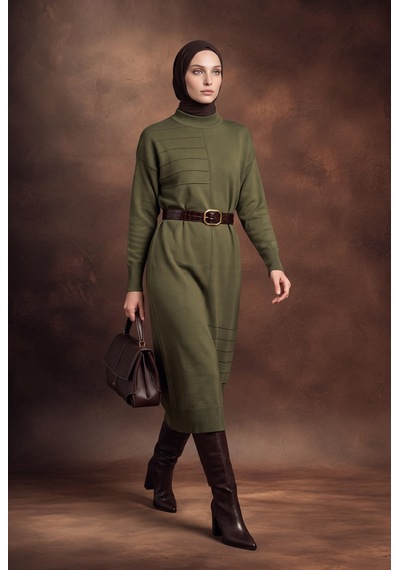 Armine Trend Asimetrik Pilise Detaylı Bisiklet Yaka Uzun Kollu Kemerli Triko Elbise Haki 26ktd912 Armine Trend Asimetrik Pilise Detaylı Bisiklet Yaka Uzun Kollu Kemerli Triko Elbise Haki 26ktd912