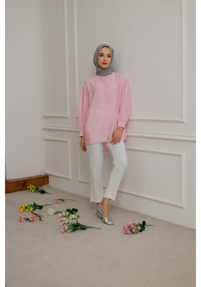 Moonsc Kadın Gömlek Regular Fit Tesettür Pembe
